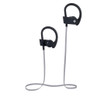 Black and grey wireless sports earphones with ear hooks, connected by a neckband cable