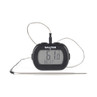 Digital meat thermometer with probe, black, showing 61°C for beef