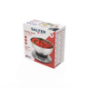 Boxed Salter kitchen scale with stainless steel bowl, shown on product packaging.