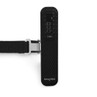 Black Salter digital luggage scale with LCD display and strap, shown from above.