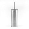 Brushed stainless steel toilet brush holder with lid, shown upright on white background.
