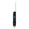 Black digital food thermometer with metal probe, display reads 70.5°C, Salter branding