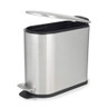 Slim stainless steel pedal bin with open lid, shown angled for detail.