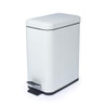 White rectangular pedal bin with soft-close lid, shown angled to highlight foot pedal.