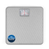 Silver mechanical bathroom scale with analogue dial, no batteries needed sticker