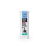 White silicone head toilet brush in hygiene-concealing holder, in retail packaging.