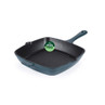 Square green grill pan with handle, PFAS free label shown