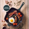 Green square grill pan with cooked breakfast, lifetime guarantee badge shown