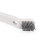 Grey wire bristle cleaning brush with plastic handle, shown from side