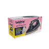 Beldray 2200W steam iron in blue, shown in retail box with ceramic soleplate feature.