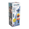 Salter ActiBoost portable cordless blender in blue, shown boxed for smoothies and shakes.