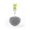 Grey fluffy paddle duster with handle, shown in retail packaging