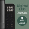 Air fryer digital LED display with touch buttons and 9 preset cooking functions