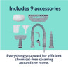 Steam cleaner accessory kit of 9 attachments for chemical-free home cleaning.
