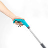 Hand holding blue and grey grabber tool handle, product close-up for UK marketplace.