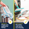 Banner compares single-use mop pads in bin with reusable Beldray Clip Mop pad in laundry basket.