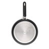 Black non-stick frying pan, bottom view showing silver base and handle