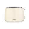 Cream Salter 2-slice toaster, front view, with chrome accents