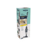 Corded 2 in 1 stick vacuum cleaner in silver, box packaging angled to show features