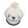 Cream electric food chopper with glass bowl, viewed from above
