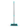 Grey and turquoise indoor broom with soft bristles, shown upright on white background