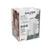 Salter Toronto white hand mixer in box, showing attachments and features