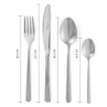 Set of four stainless steel cutlery pieces with measurements shown