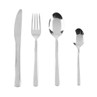 Set of four stainless steel cutlery pieces: knife, fork, tablespoon, teaspoon.