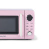 Pink microwave with white handle and control panel, shown from the front right angle.