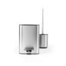 Brushed chrome bathroom bin and toilet brush set on white background