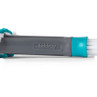 Close-up of grey and turquoise cleaning brush handle with Beldray branding