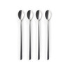 Set of four silver long-handled spoons shown on white background