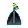 Grey and teal anti-bac dustpan and brush set in packaging, viewed from above