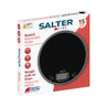 Salter round black electronic kitchen scale in packaging, 5kg max capacity.