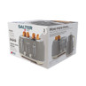 Box for Salter retro 4-slice grey toaster, product packaging with image and features.