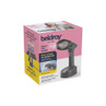 Boxed handheld garment steamer with dual voltage for travel, black and pink packaging.