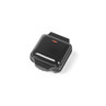 Black sandwich toaster with closed lid shown from above