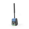 Black toilet brush with self-closing lid in holder, antibacterial feature