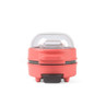 Red electric sandwich maker with transparent lid, front view