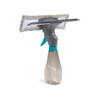 Window cleaning spray bottle with microfibre pad and squeegee, shown upright