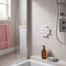 White textured shower wall caddy in bathroom