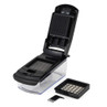 Black vegetable chopper with interchangeable grid blades and cleaning comb
