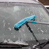 Telescopic blue microfiber cleaning wand washing car windscreen with soapy water