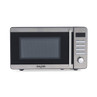 Silver countertop microwave oven with control panel, front view