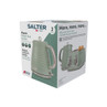 Salter Ripple rapid boil kettle box, showing sage green ridged kettle with 1.7L capacity.