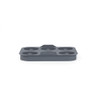 Grey silicone muffin tray with six round moulds, shown from front angle