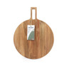 Round acacia wood pizza board with handle, Salter brand, shown front view.