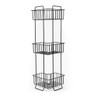 Three-tier black wire storage basket shelf unit