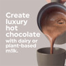 Promo image: hot chocolate pouring into a mug, suitable with dairy or plant-based milk