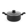 Black non-stick casserole pan with two handles and glass lid